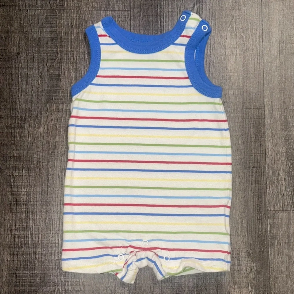 💞 New Infant & Baby Boy Size Newborn Multicolored Striped Sleeveless Romper